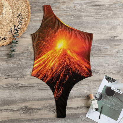 Fire Volcano Print One Shoulder Bodysuit