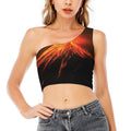 Fire Volcano Print One Shoulder Crop Top