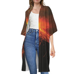 Fire Volcano Print Open Front Beach Cover Up