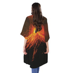 Fire Volcano Print Open Front Beach Cover Up