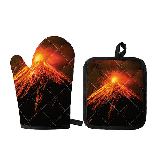 Fire Volcano Print Oven Mitt And Pot Holder Set