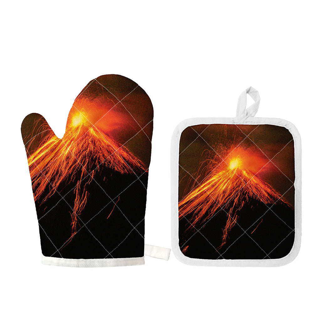 Fire Volcano Print Oven Mitt And Pot Holder Set