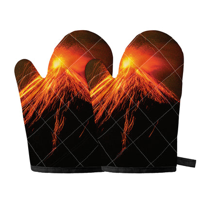 Fire Volcano Print Oven Mitts