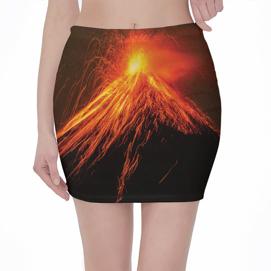 Fire Volcano Print Pencil Mini Skirt
