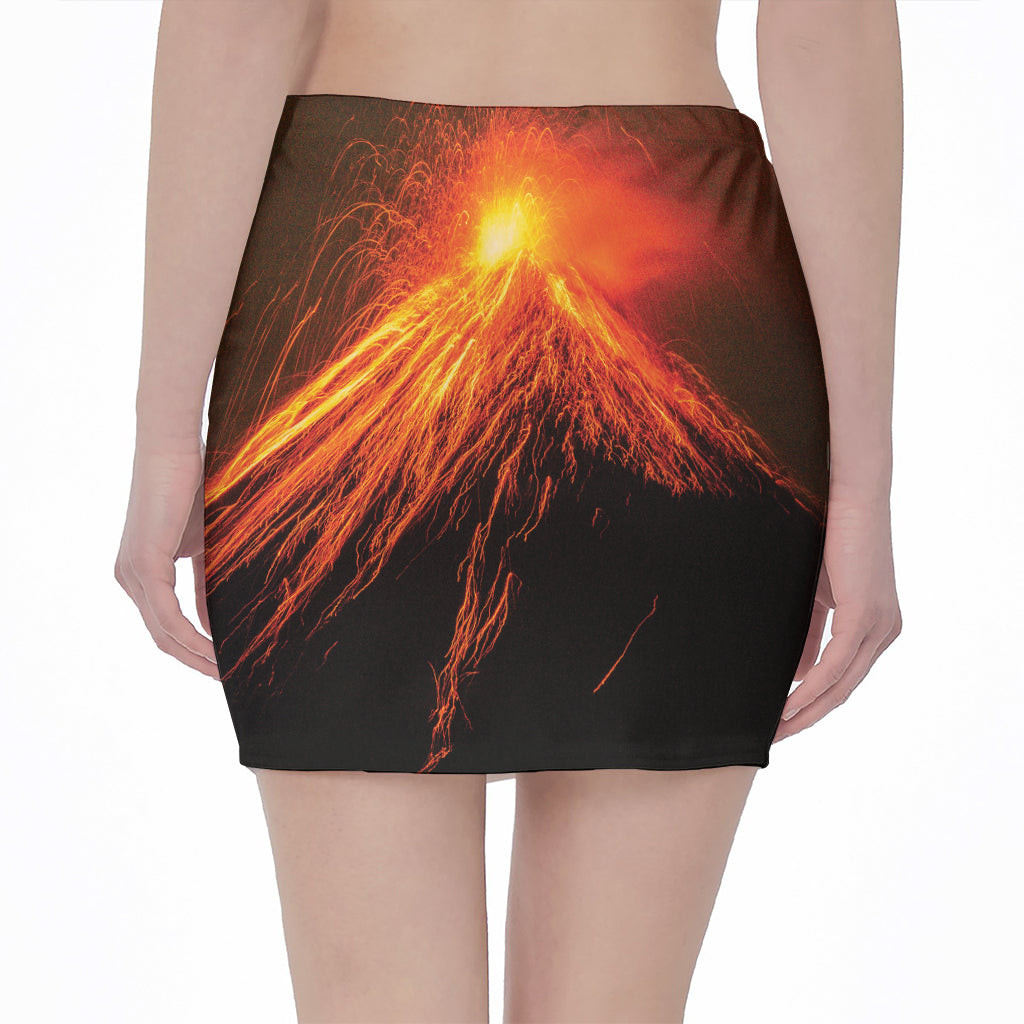 Fire Volcano Print Pencil Mini Skirt