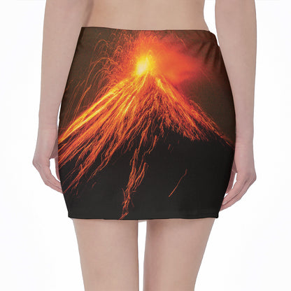 Fire Volcano Print Pencil Mini Skirt