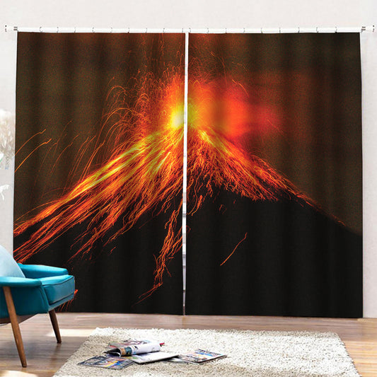 Fire Volcano Print Pencil Pleat Curtains