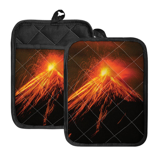 Fire Volcano Print Pot Holders With Pocket