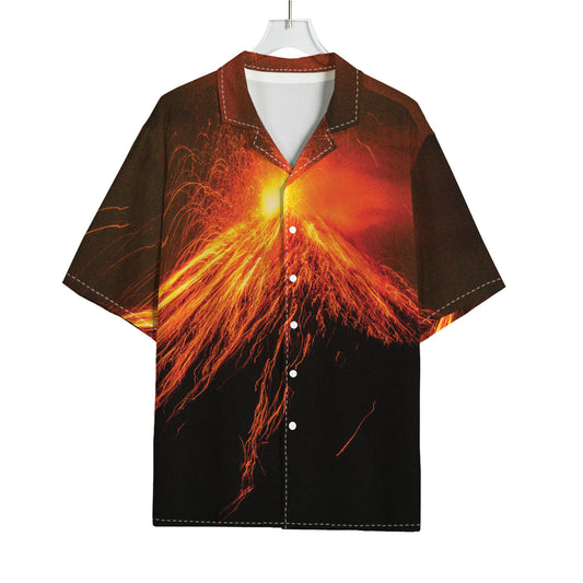 Fire Volcano Print Rayon Hawaiian Shirt