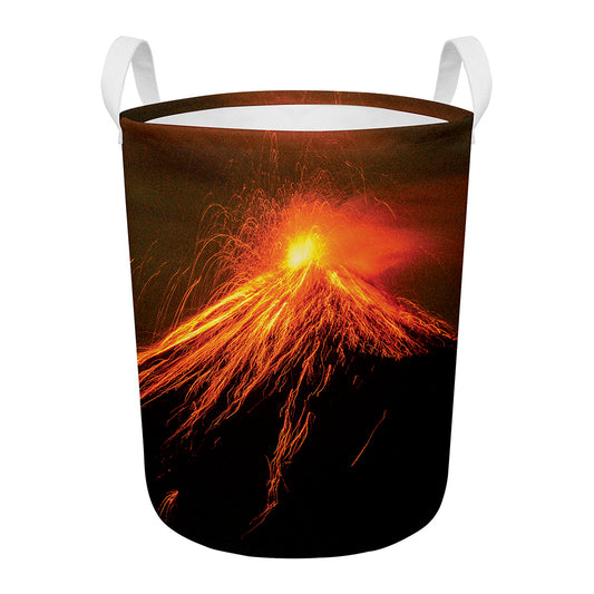 Fire Volcano Print Round Laundry Basket