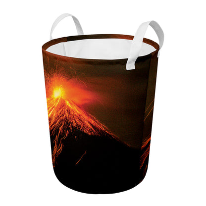 Fire Volcano Print Round Laundry Basket