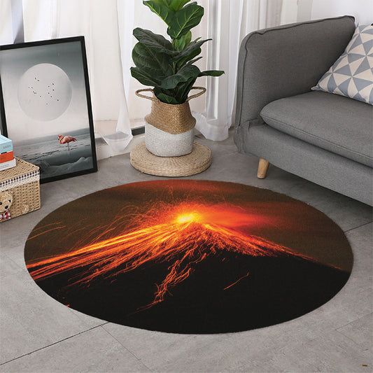 Fire Volcano Print Round Rug