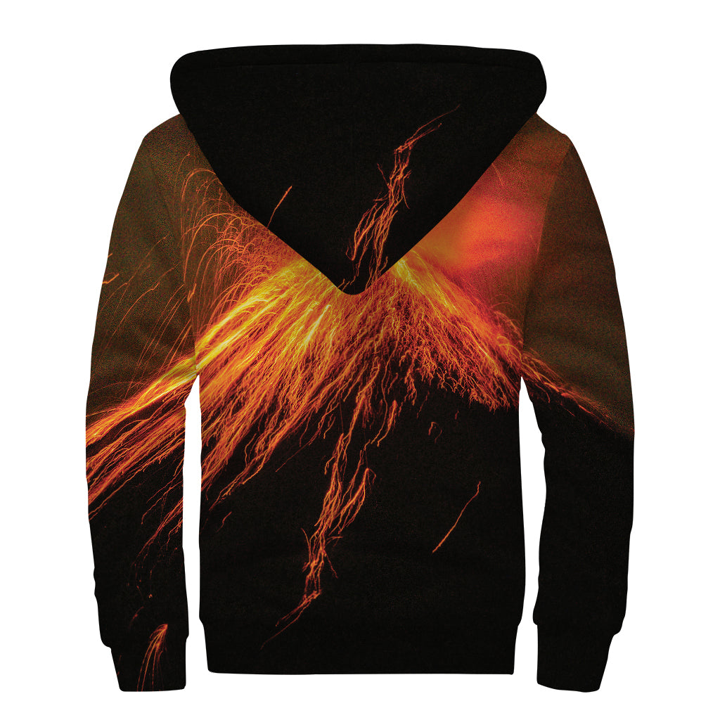 Fire Volcano Print Sherpa Lined Zip Up Hoodie