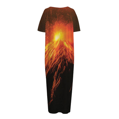 Fire Volcano Print Short Sleeve Long Nightdress