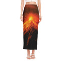 Fire Volcano Print Side Slit Maxi Skirt