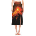 Fire Volcano Print Side Slit Midi Skirt