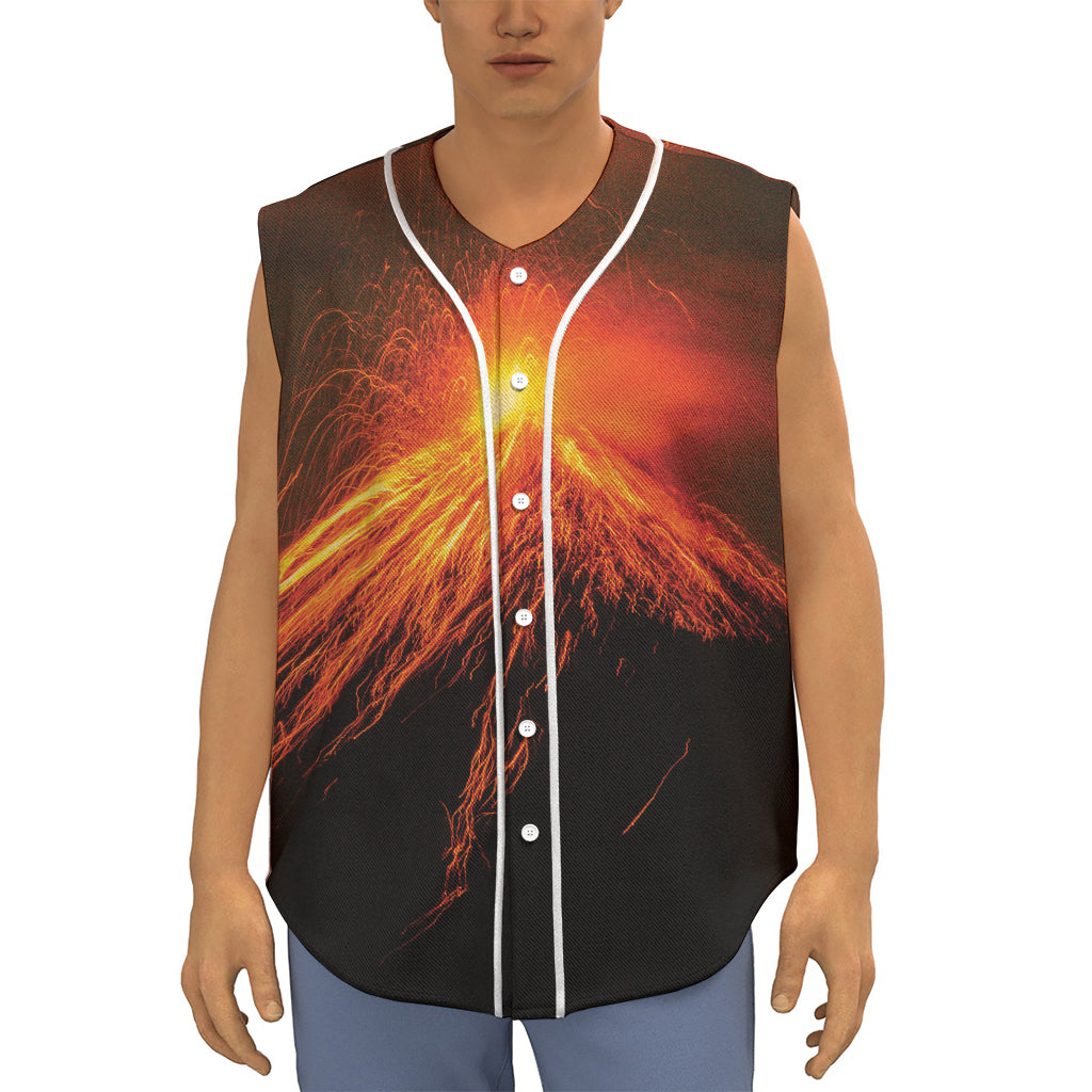 Fire Volcano Print Sleeveless Baseball Jersey
