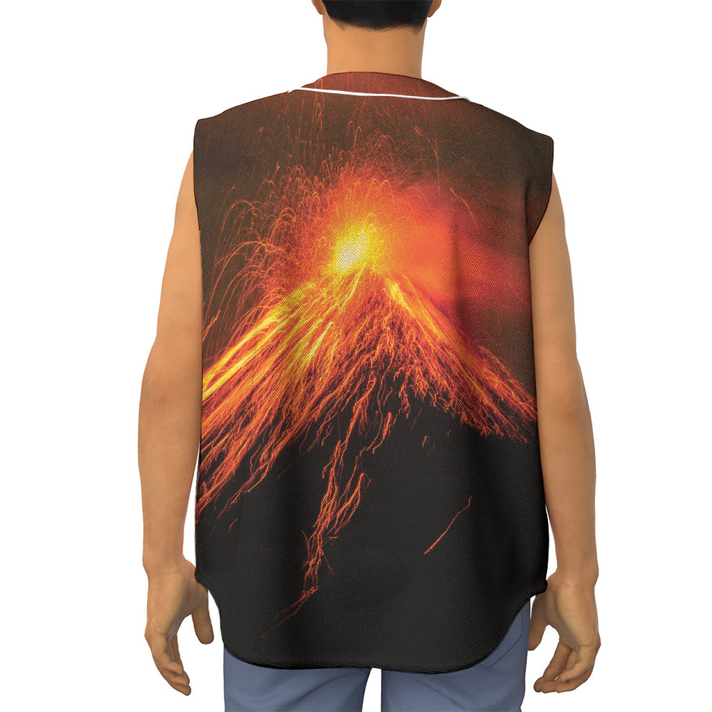 Fire Volcano Print Sleeveless Baseball Jersey