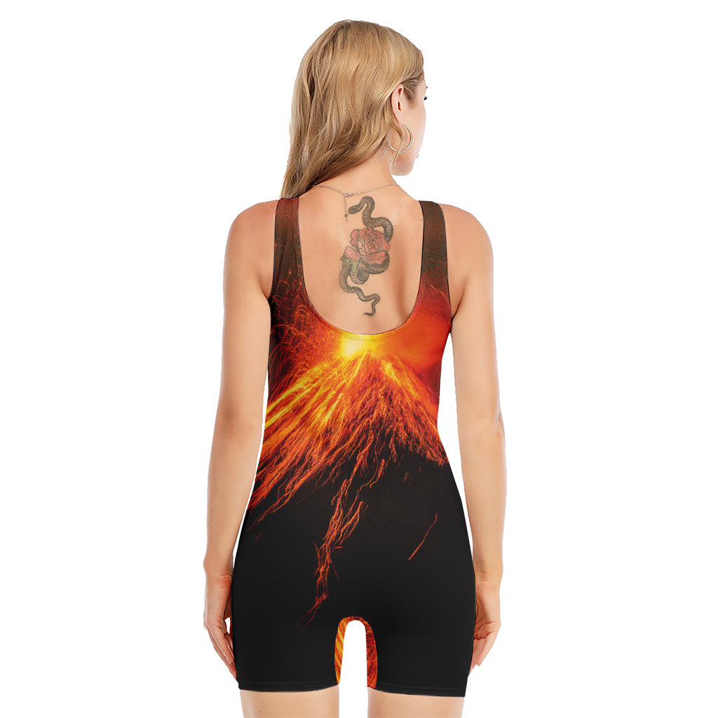 Fire Volcano Print Sleeveless One Piece Swimsuit