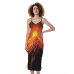 Fire Volcano Print Slim Fit Midi Cami Dress