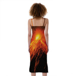 Fire Volcano Print Slim Fit Midi Cami Dress