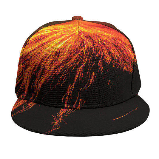 Fire Volcano Print Snapback Cap