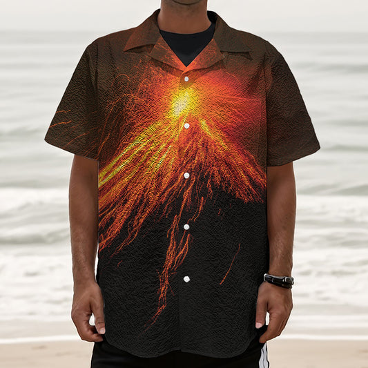 Fire Volcano Print Textured Short Sleeve Shirt