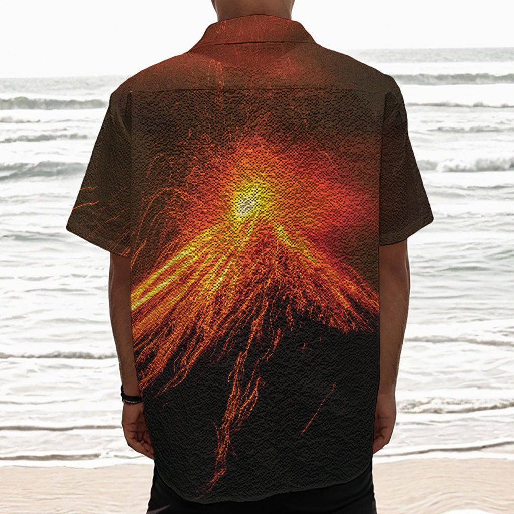 Fire Volcano Print Textured Short Sleeve Shirt