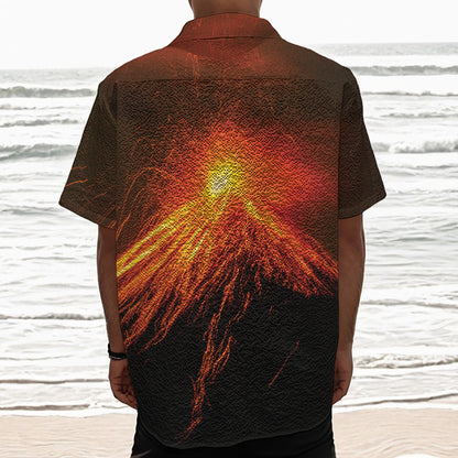 Fire Volcano Print Textured Short Sleeve Shirt