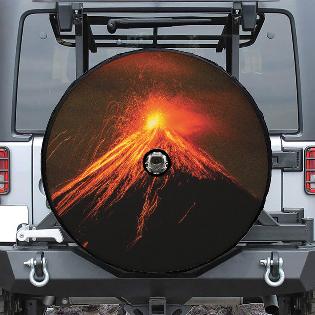 Fire Volcano Print Tire Cover With Camera Hole