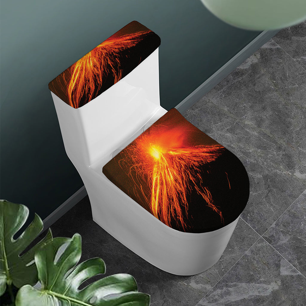 Fire Volcano Print Toilet Lid And Tank Cover Set