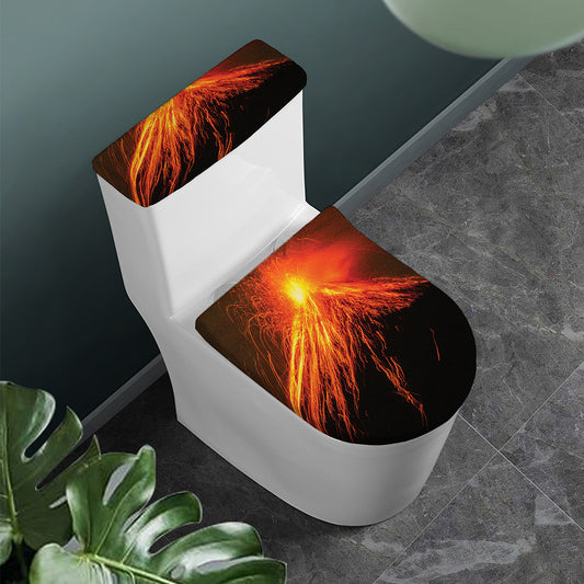Fire Volcano Print Toilet Lid And Tank Cover Set