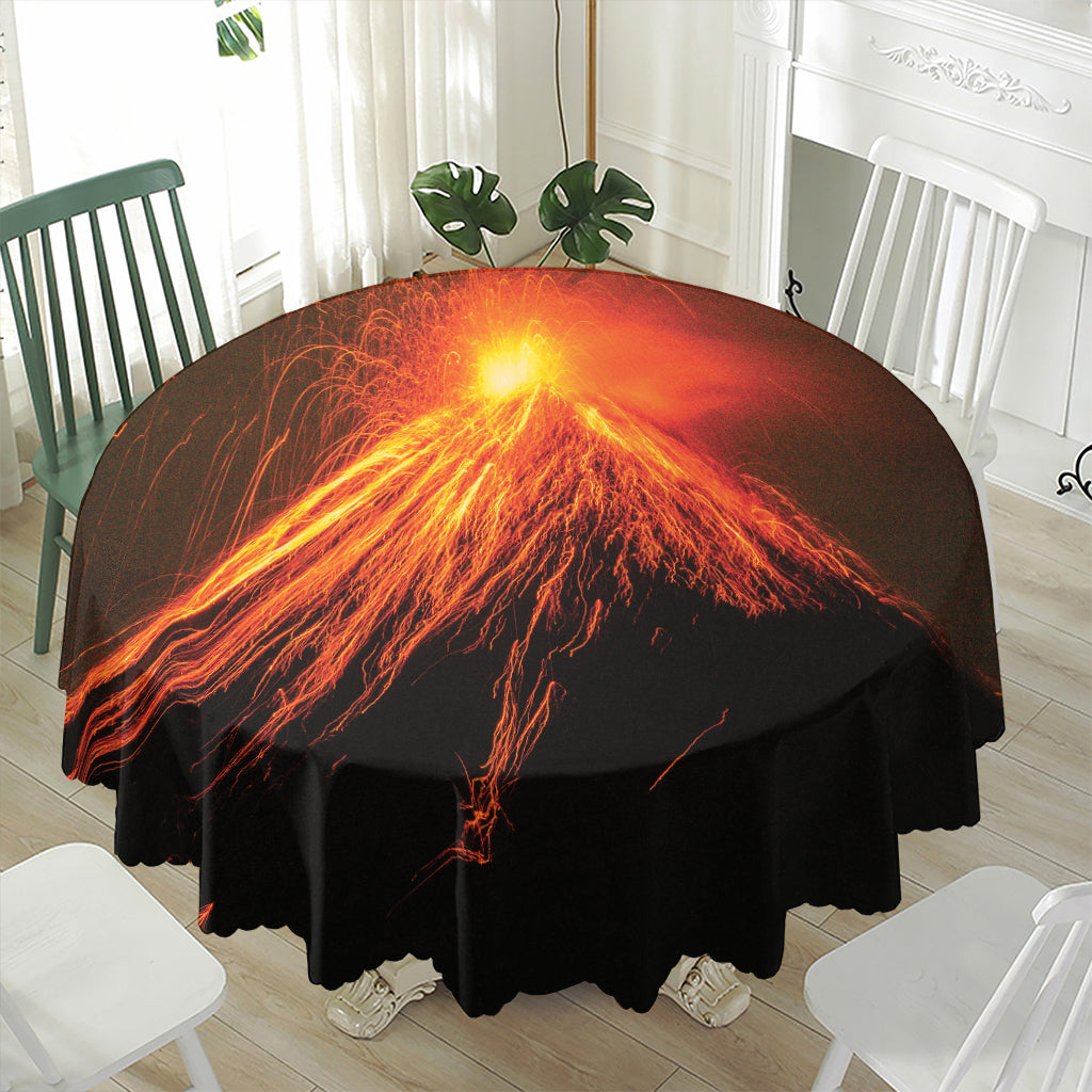 Fire Volcano Print Waterproof Round Tablecloth