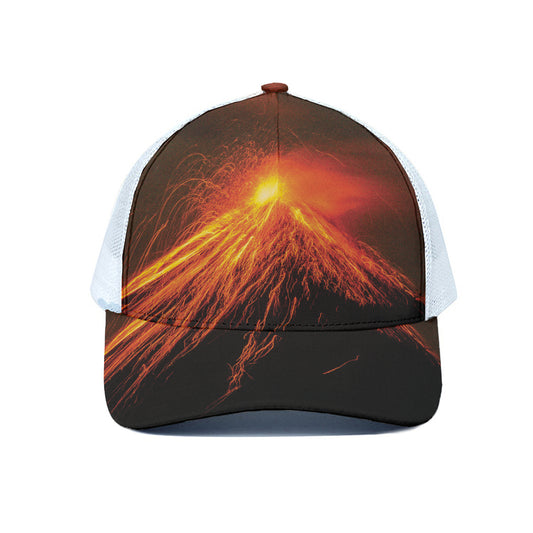 Fire Volcano Print White Mesh Trucker Cap