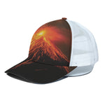 Fire Volcano Print White Mesh Trucker Cap