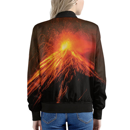 Fire Volcano Print Women's Bomber Jacket