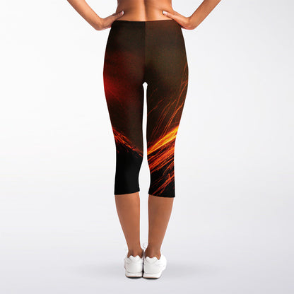 Fire Volcano Print Women's Capri Leggings