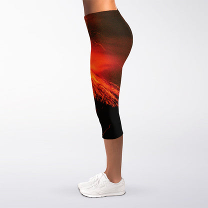 Fire Volcano Print Women's Capri Leggings