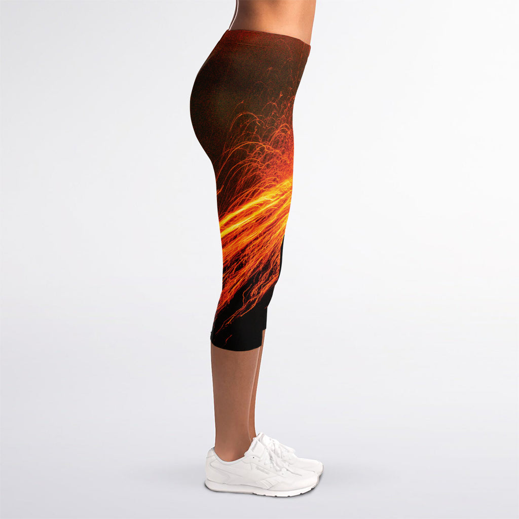 Fire Volcano Print Women's Capri Leggings