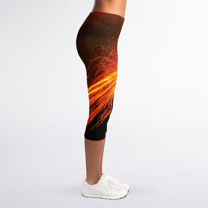 Fire Volcano Print Women's Capri Leggings