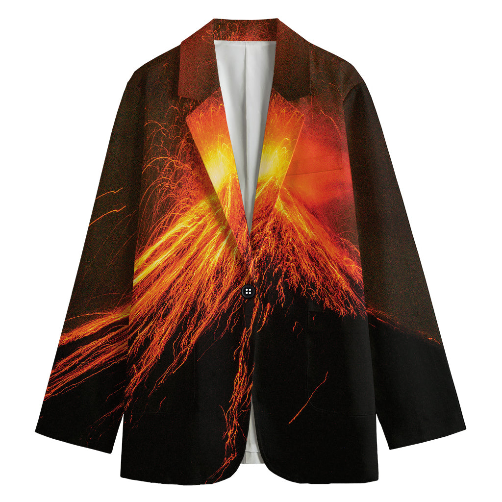 Fire Volcano Print Women's Cotton Blazer