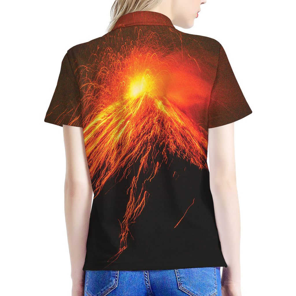 Fire Volcano Print Women's Polo Shirt