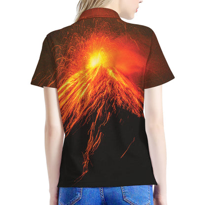 Fire Volcano Print Women's Polo Shirt