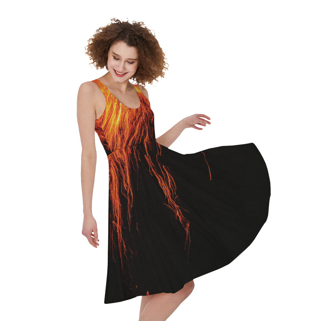 Fire Volcano Print Women's Sleeveless Dress