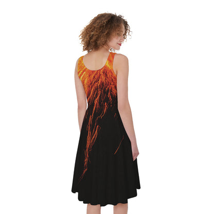 Fire Volcano Print Women's Sleeveless Dress