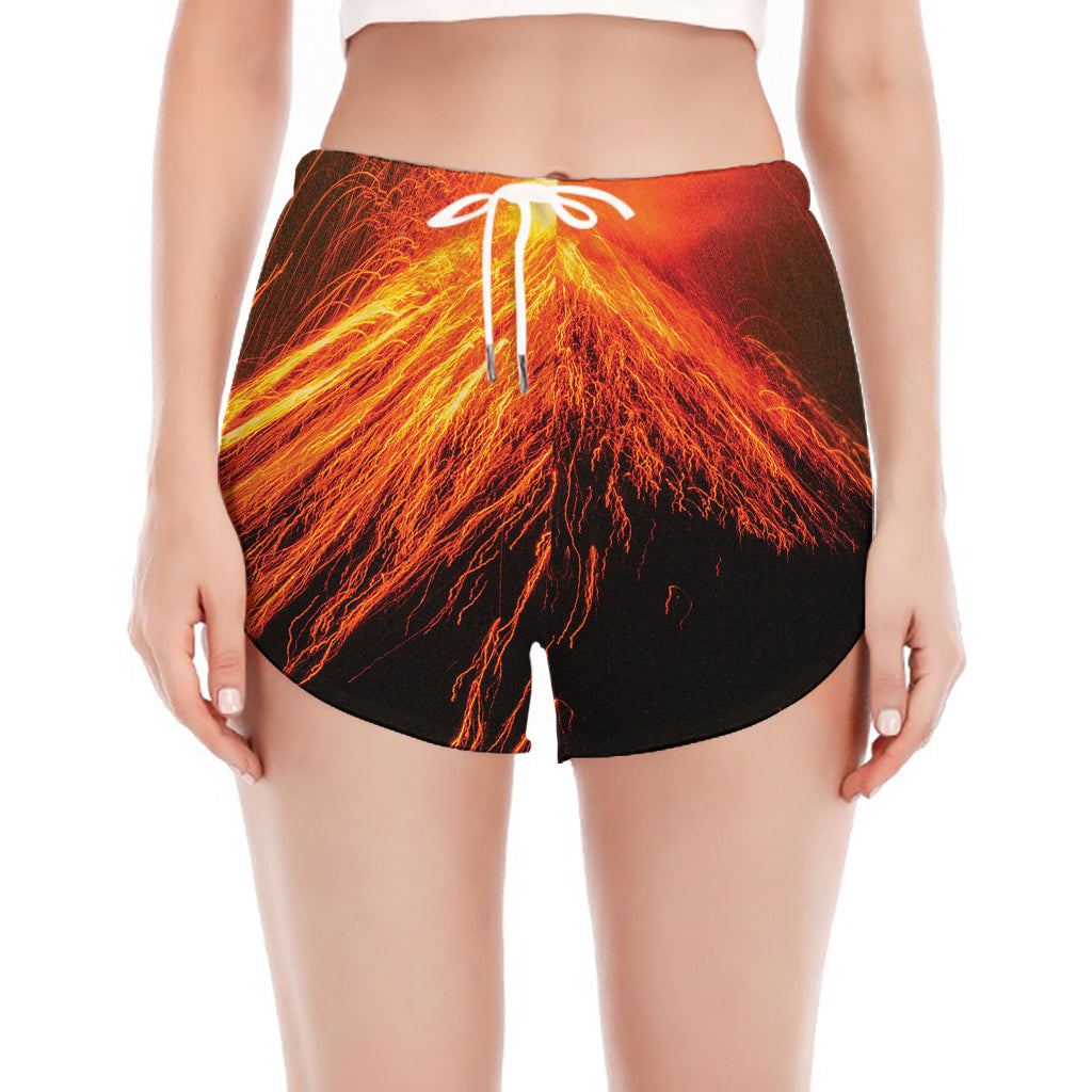 Fire Volcano Print Women's Split Running Shorts