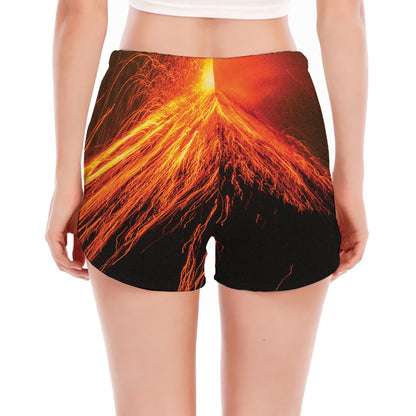 Fire Volcano Print Women's Split Running Shorts
