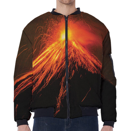 Fire Volcano Print Zip Sleeve Bomber Jacket