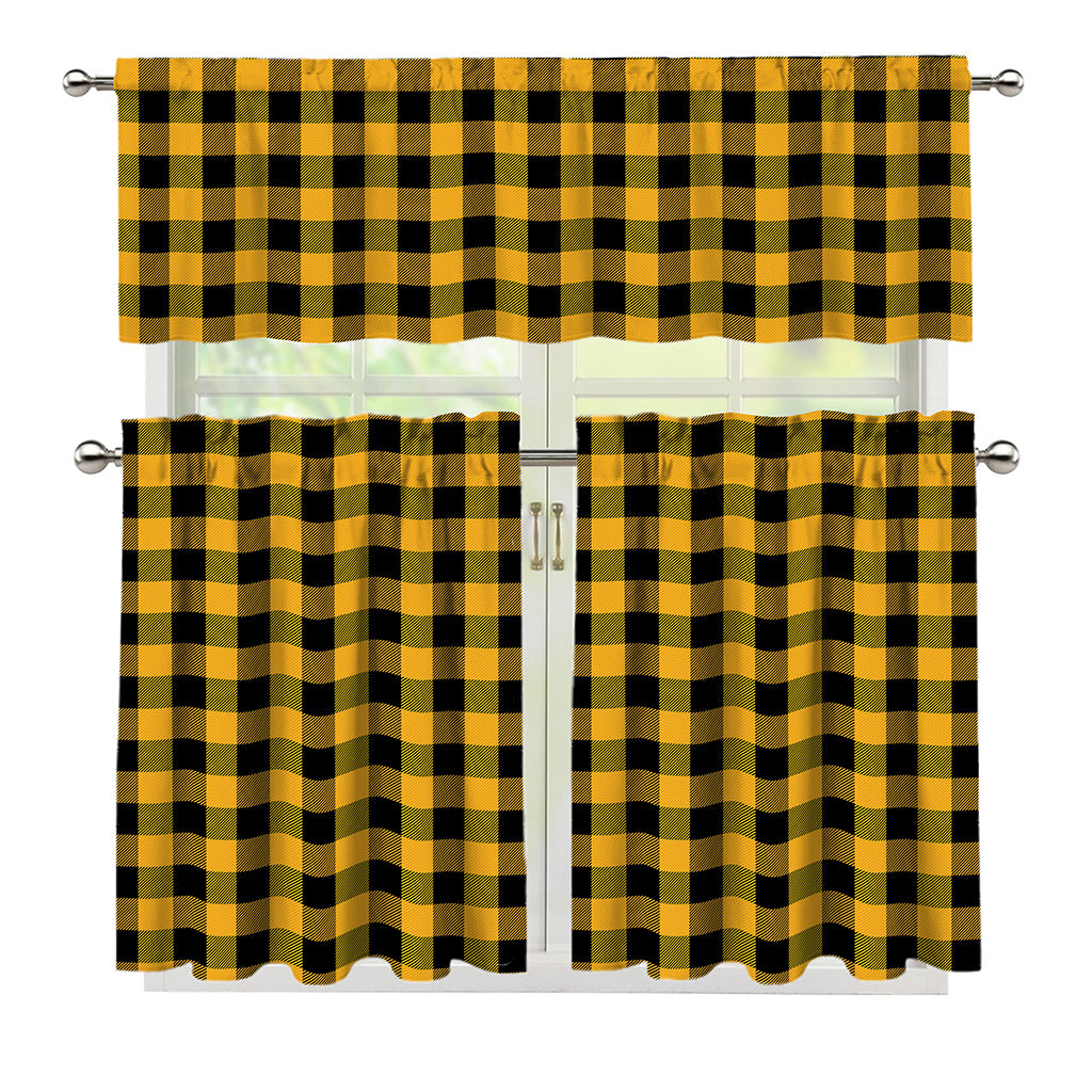 Fire Yellow Buffalo Check Pattern Print 3 Piece Kitchen Curtains