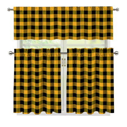 Fire Yellow Buffalo Check Pattern Print 3 Piece Kitchen Curtains